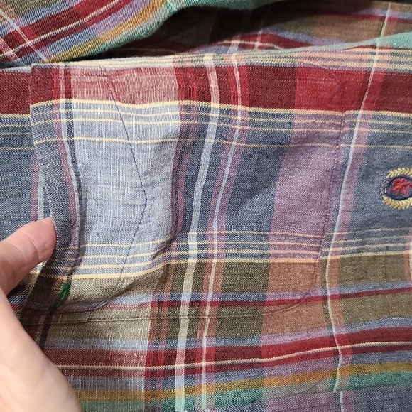 Tommy Hilfiger Mens Linen Shirt Button Down Colorful Plaid Pocket Size L EUC - Picture 4 of 9